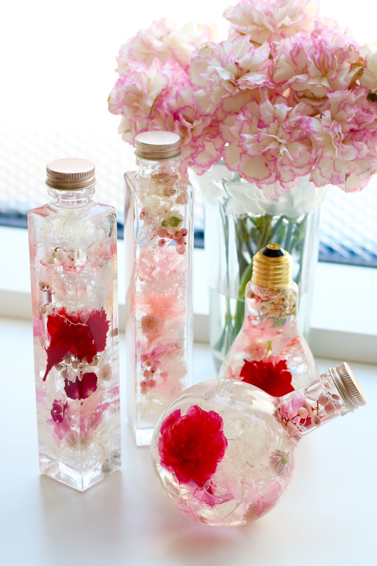 ハーバリウム ナチュラル系【薔薇と優しいお花達の2本セット】（ハー  