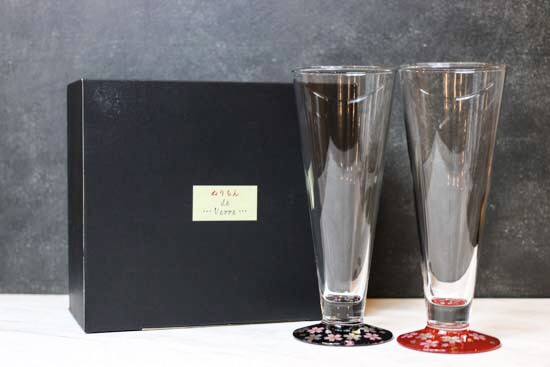 【名入れギフト】ガラス×蒔絵　ペアピルスナーSAKURA 