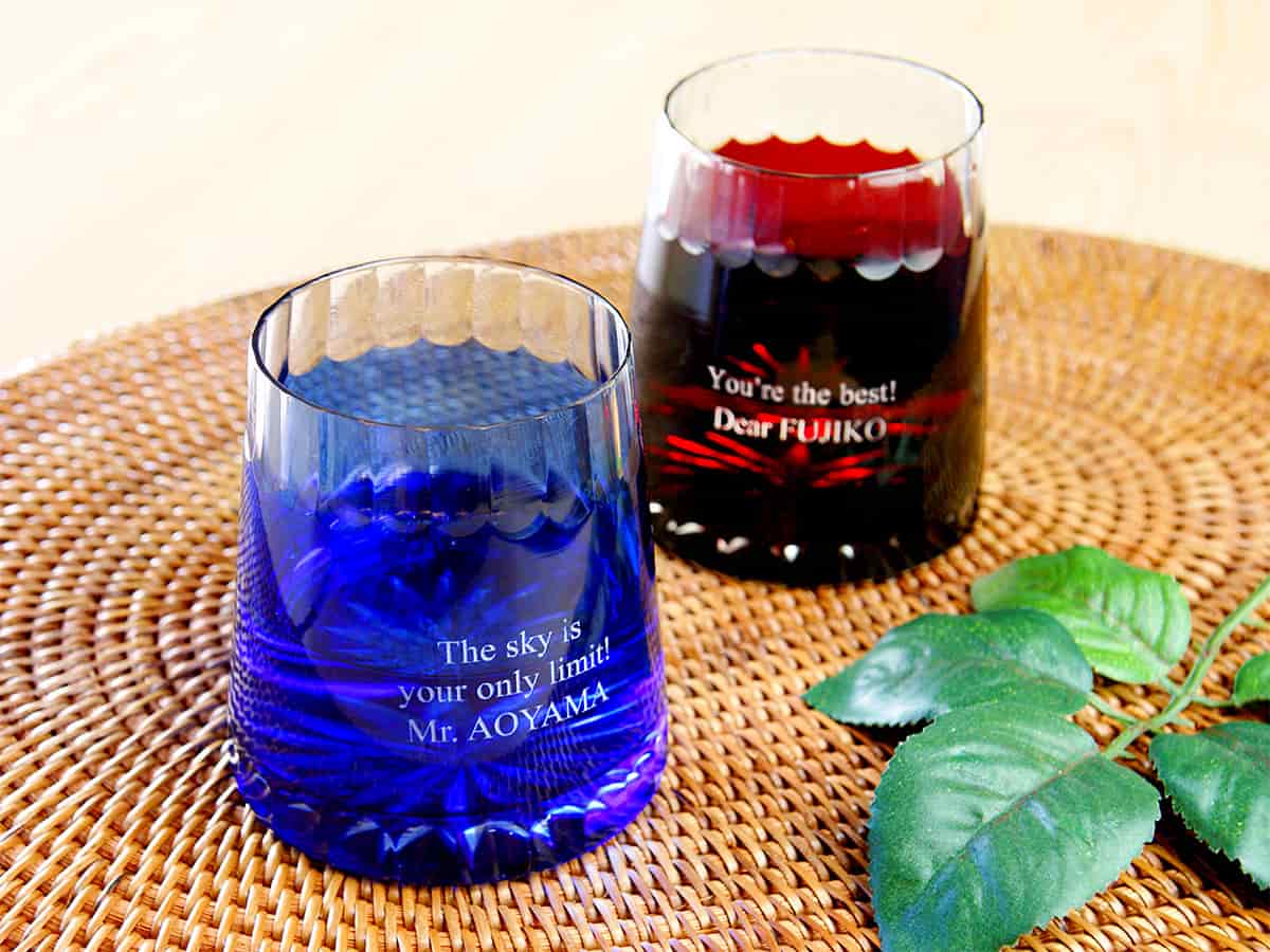 【名入れギフト】切子グラス 青富士＆赤富士ペア
