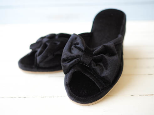 スリッパ・リボン・ブラック・M/ピンク・M