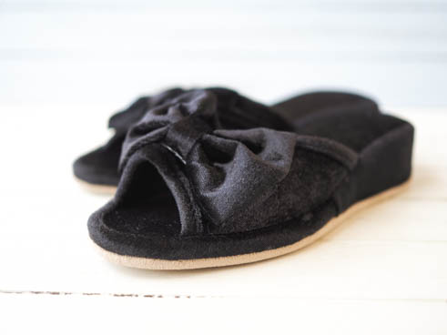 スリッパ・リボン・ブラック・M/ピンク・M