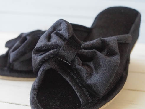 スリッパ・リボン・ブラック・M/ピンク・M