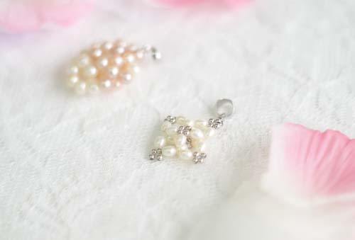 スクエアチャーム-パール×シルバー