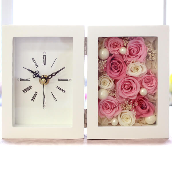 バラの置き時計 プリザーブドフラワー