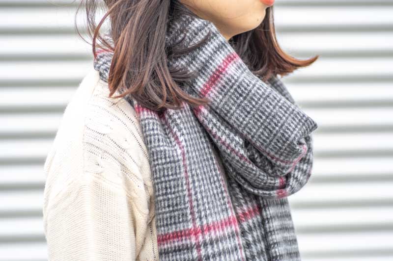 カシミヤ大判クラシックチェックストール