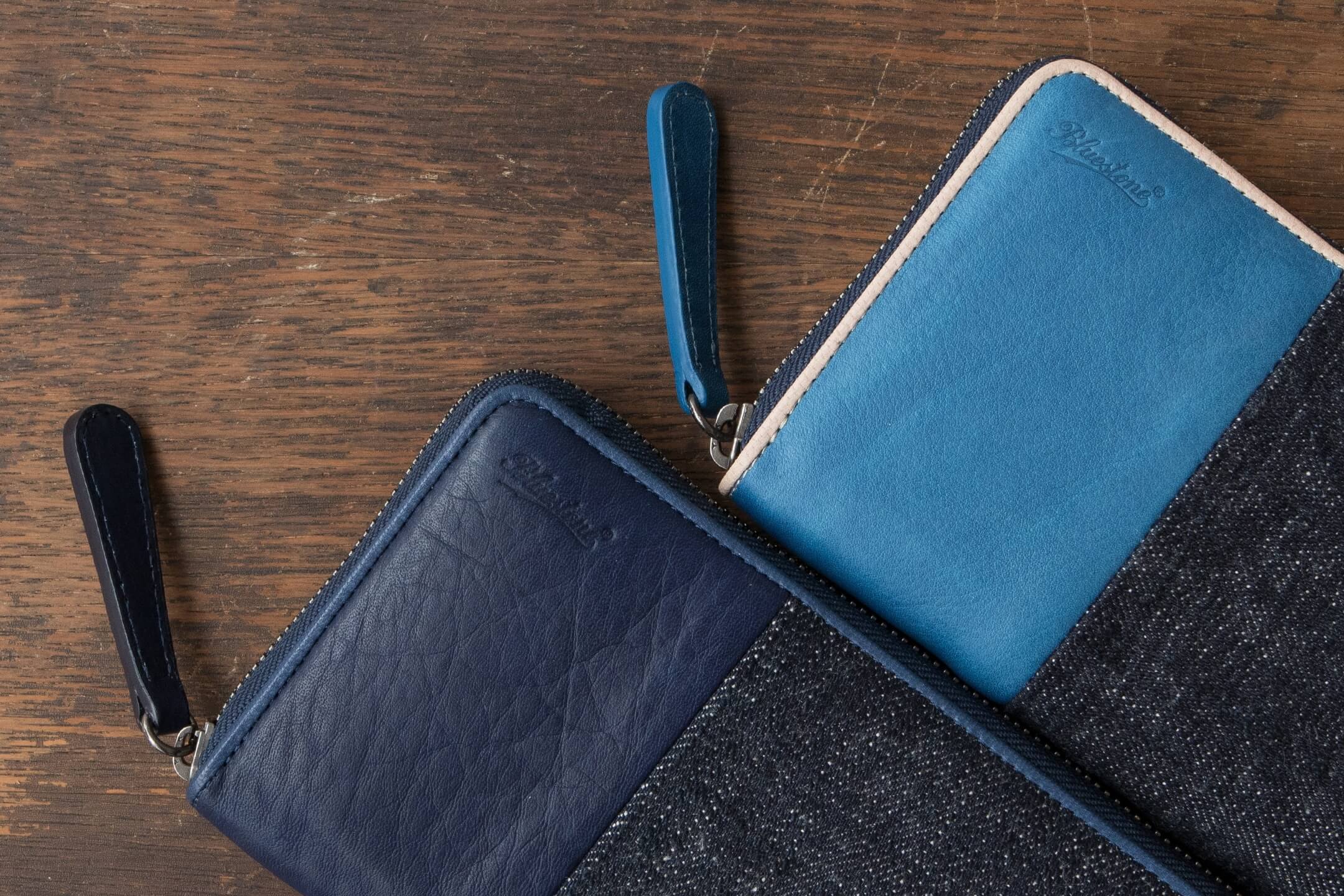 Sデニム x スクモレザー ラウンドジップ長財布