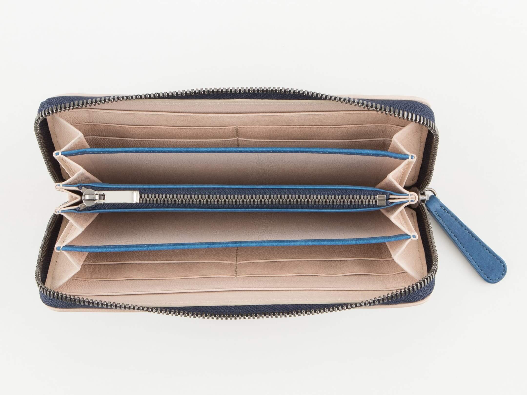 Sデニム x スクモレザー ラウンドジップ長財布