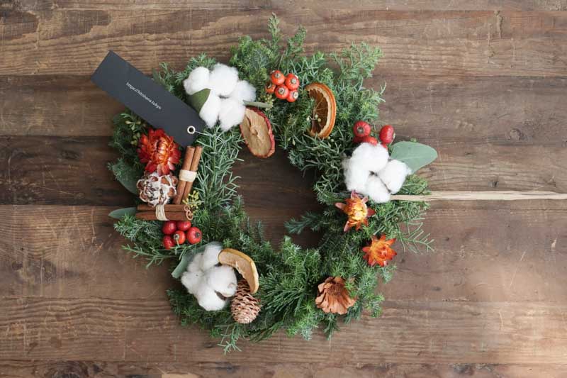 生花クリスマスリース手作りキット赤白 Mサイズ