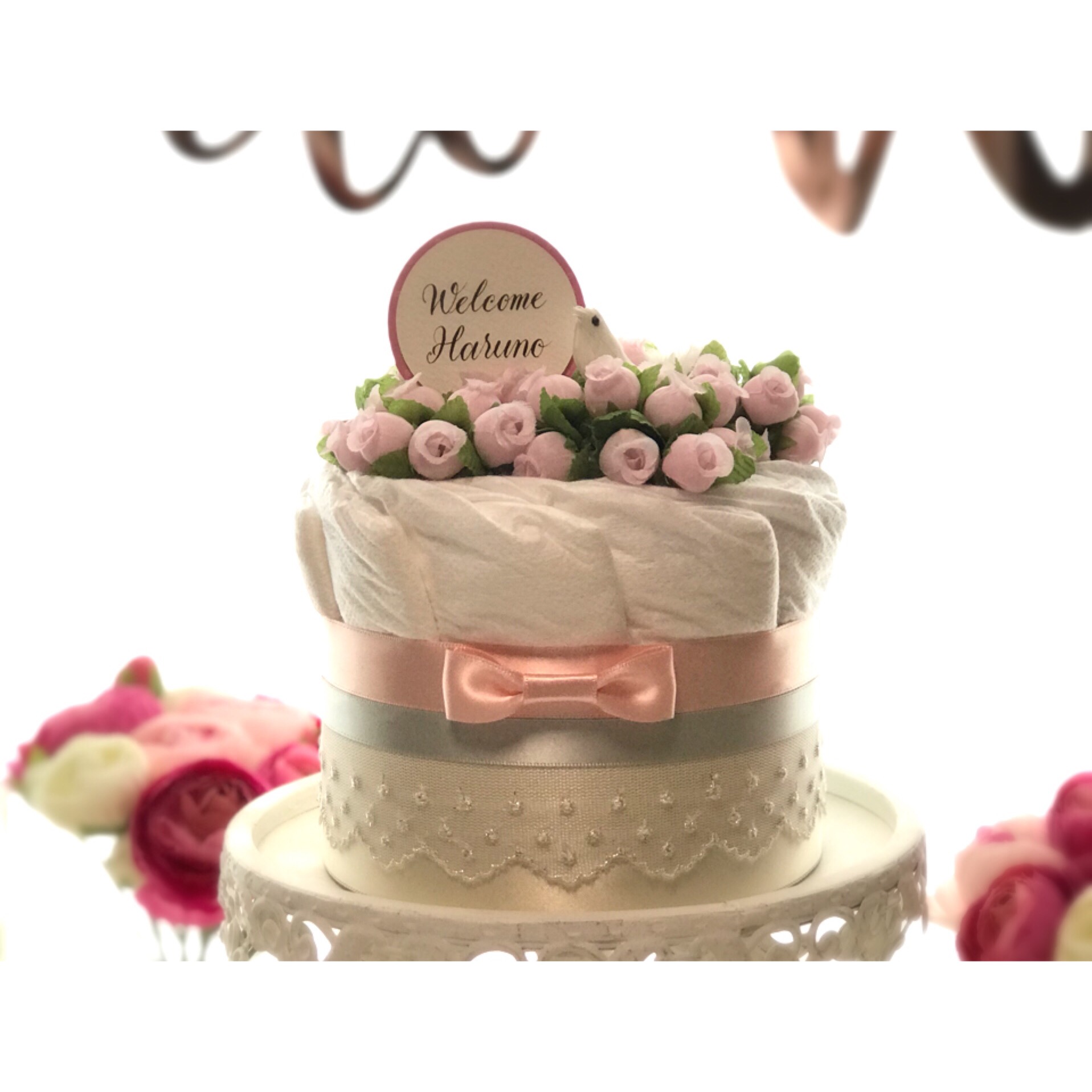 おむつケーキ-Flower Garden(お名前入りピック付き)