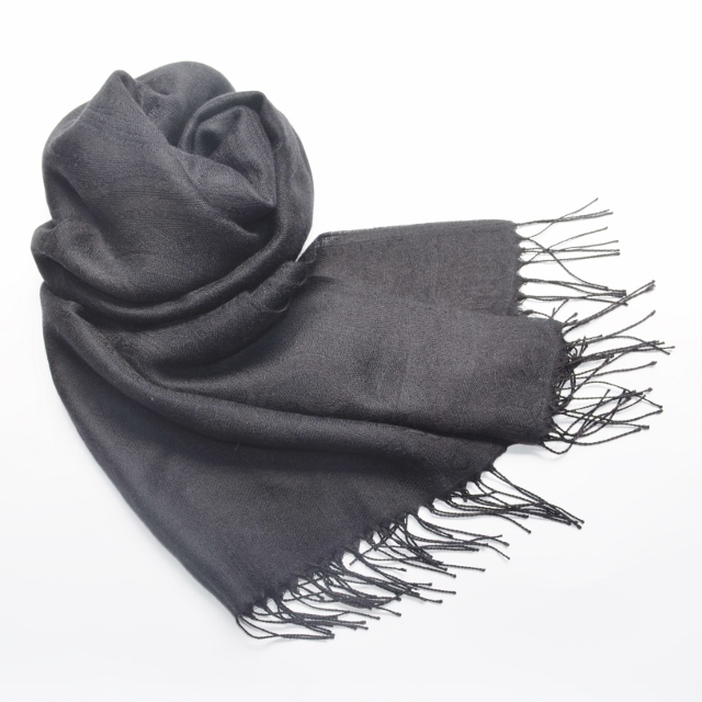 シルクカシミヤ大柄ペイズリージャカードストール　ブラック