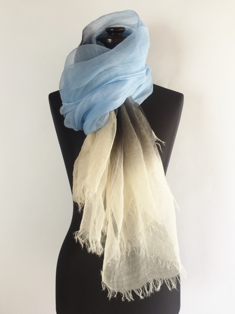 麻100％ ぼかし染ラミー薄羽ストール　L