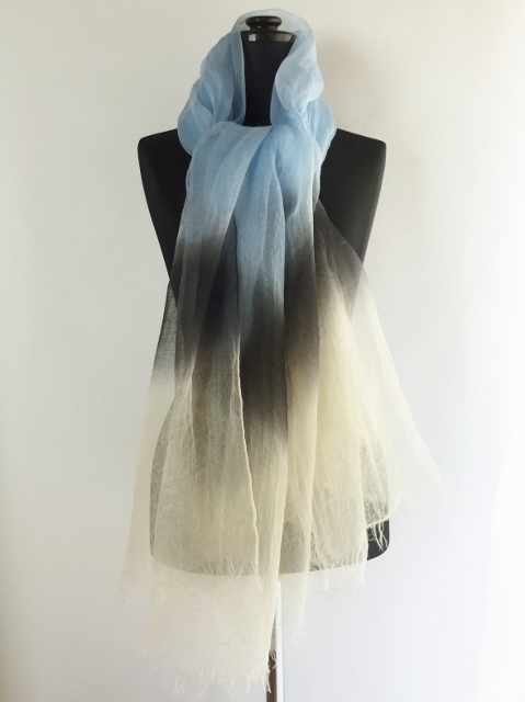 麻100％ ぼかし染ラミー薄羽ストール　L