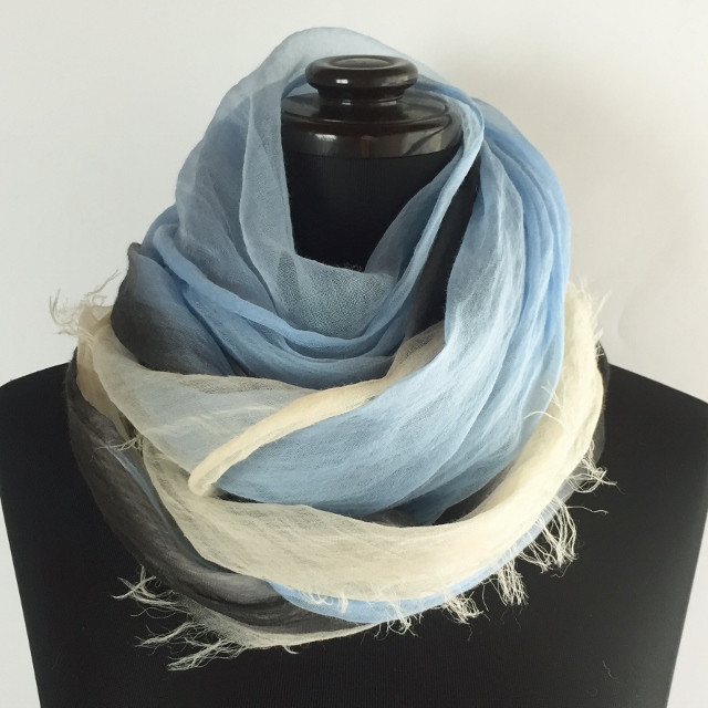 麻100％ ぼかし染ラミー薄羽ストール　L