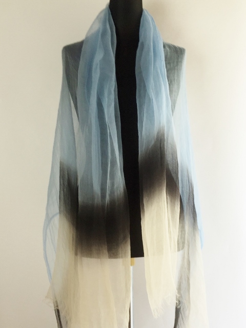 麻100％ ぼかし染ラミー薄羽ストール　L