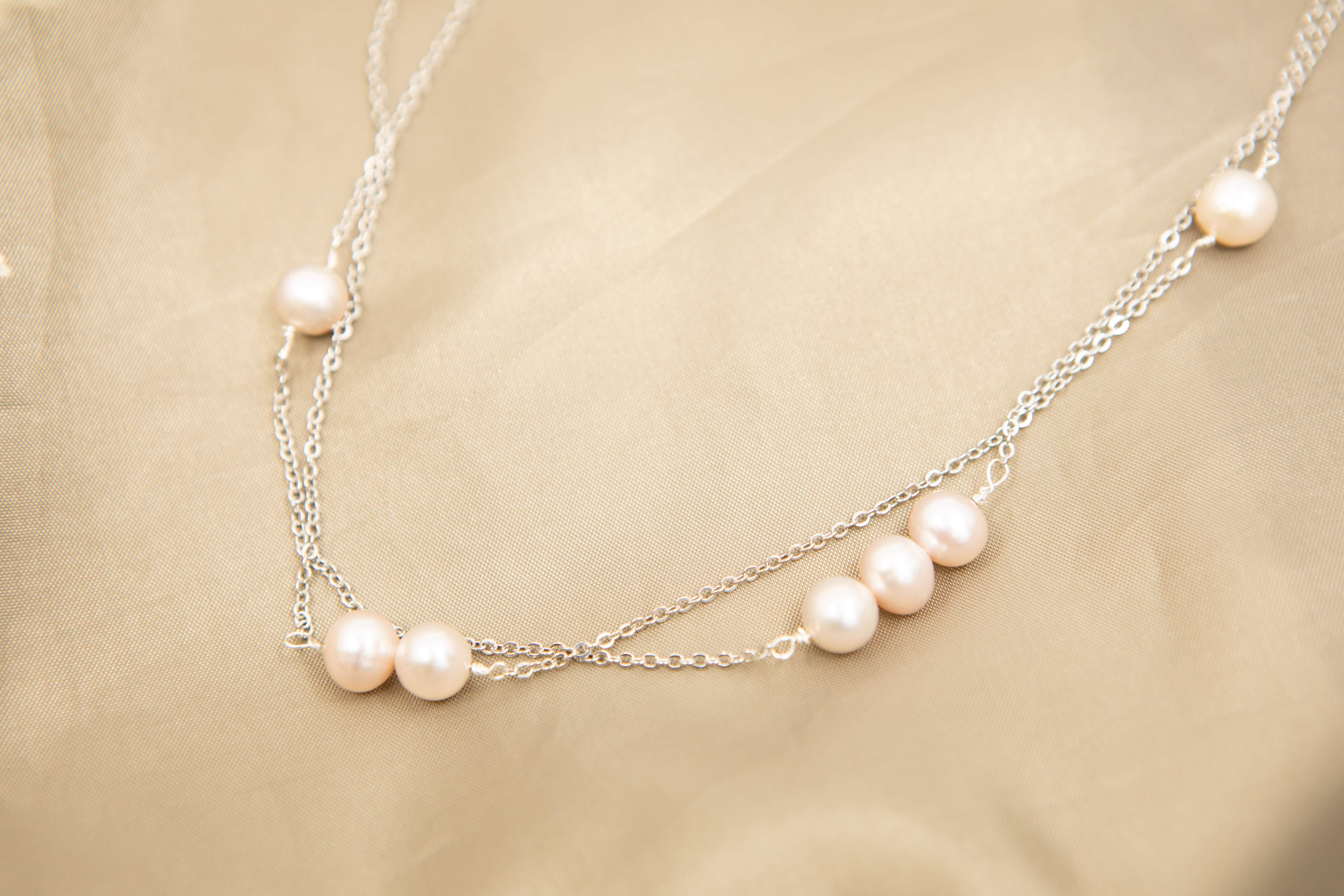 ピンク系淡水パール × シルバーチェーン