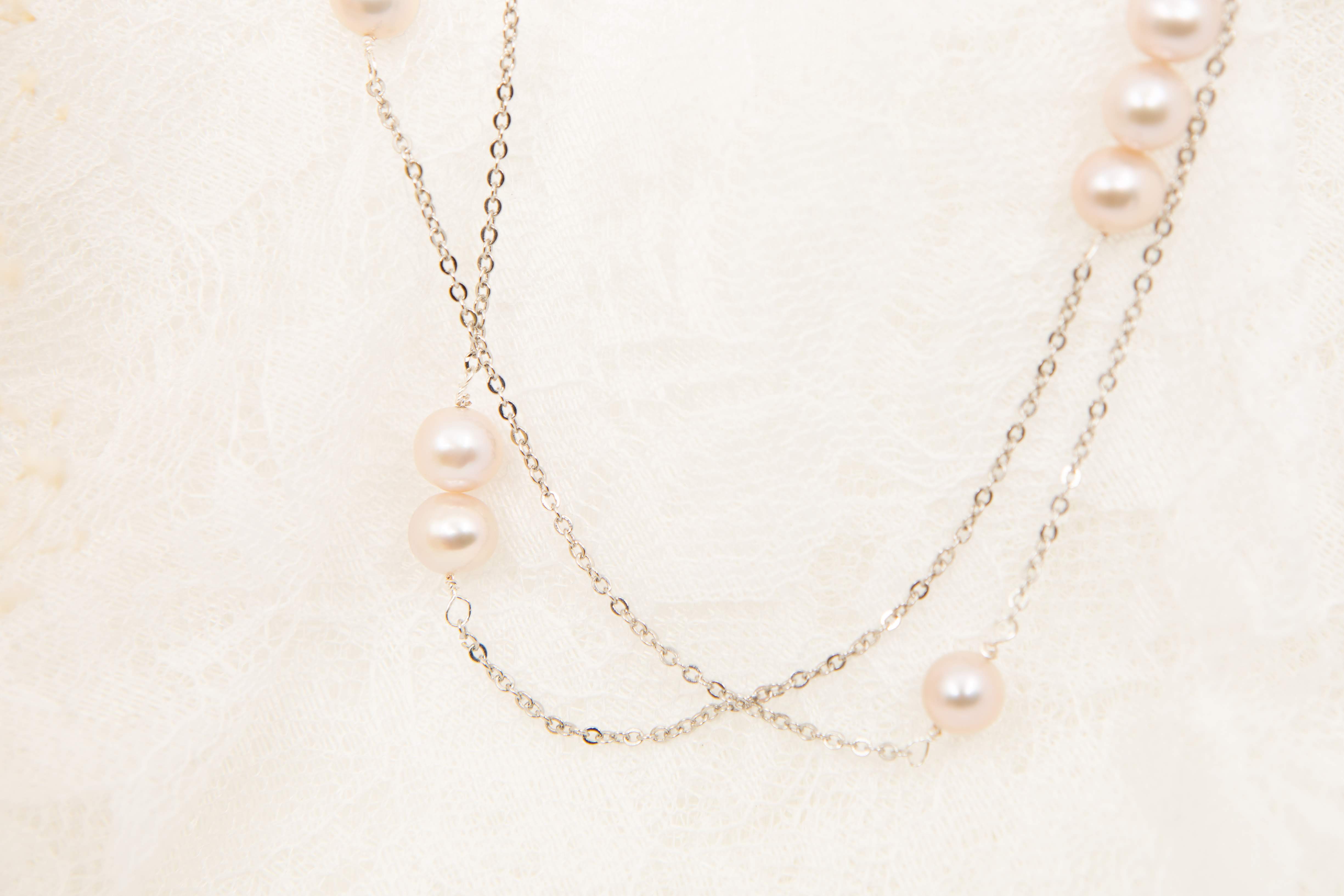 ピンク系淡水パール × シルバーチェーン