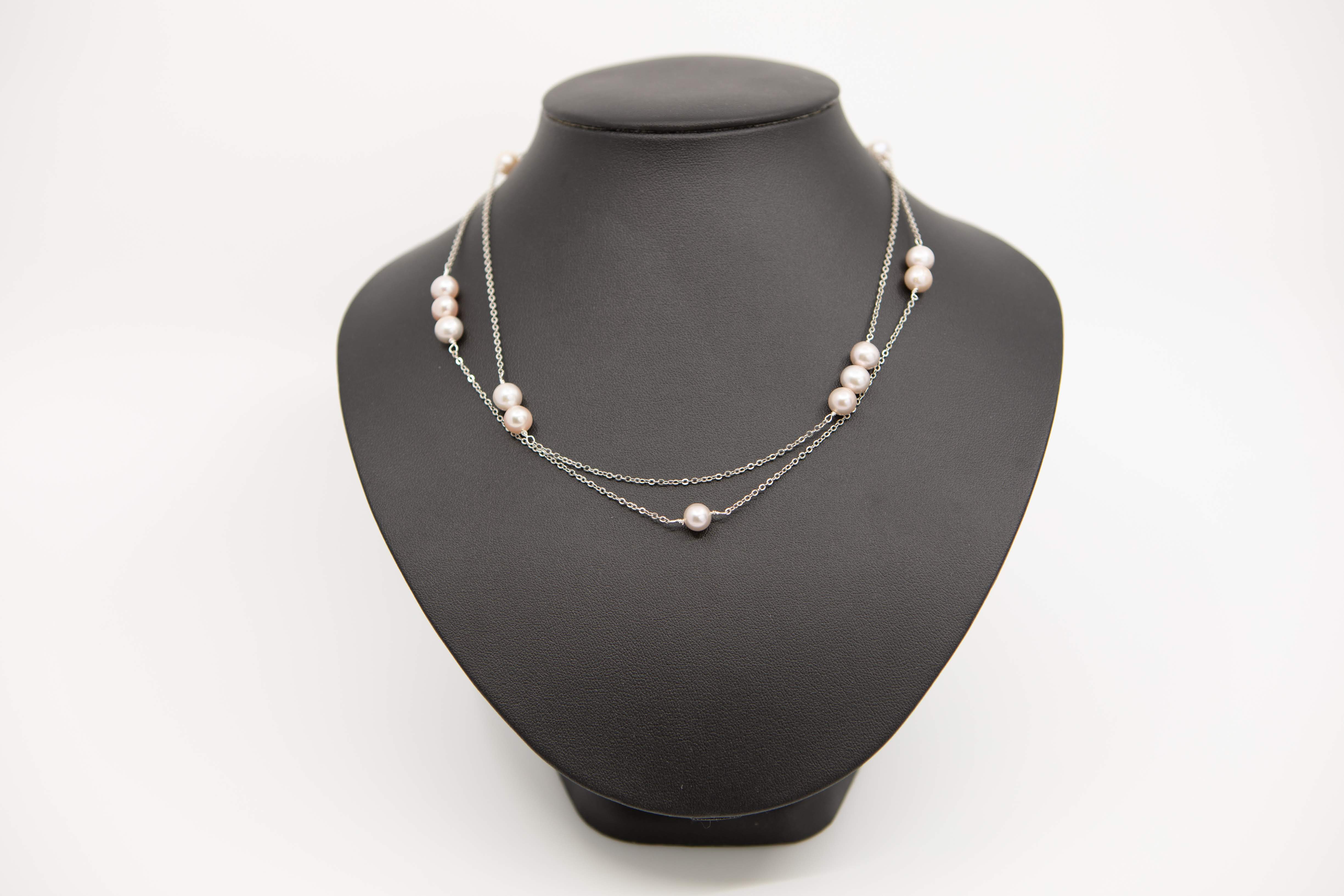 ピンク系淡水パール × シルバーチェーン