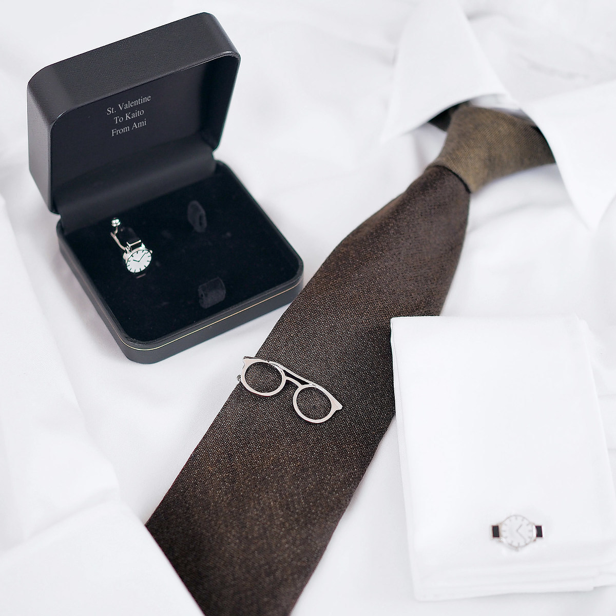 タイピン＆カフスセット  メガネと腕時計