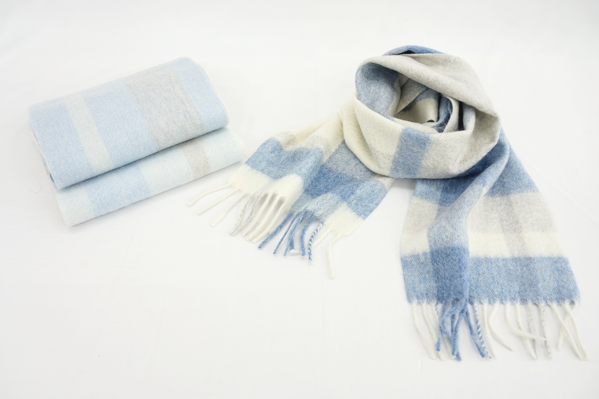 カシミヤ100%紡毛チェックプチマフラー(20×170cm)