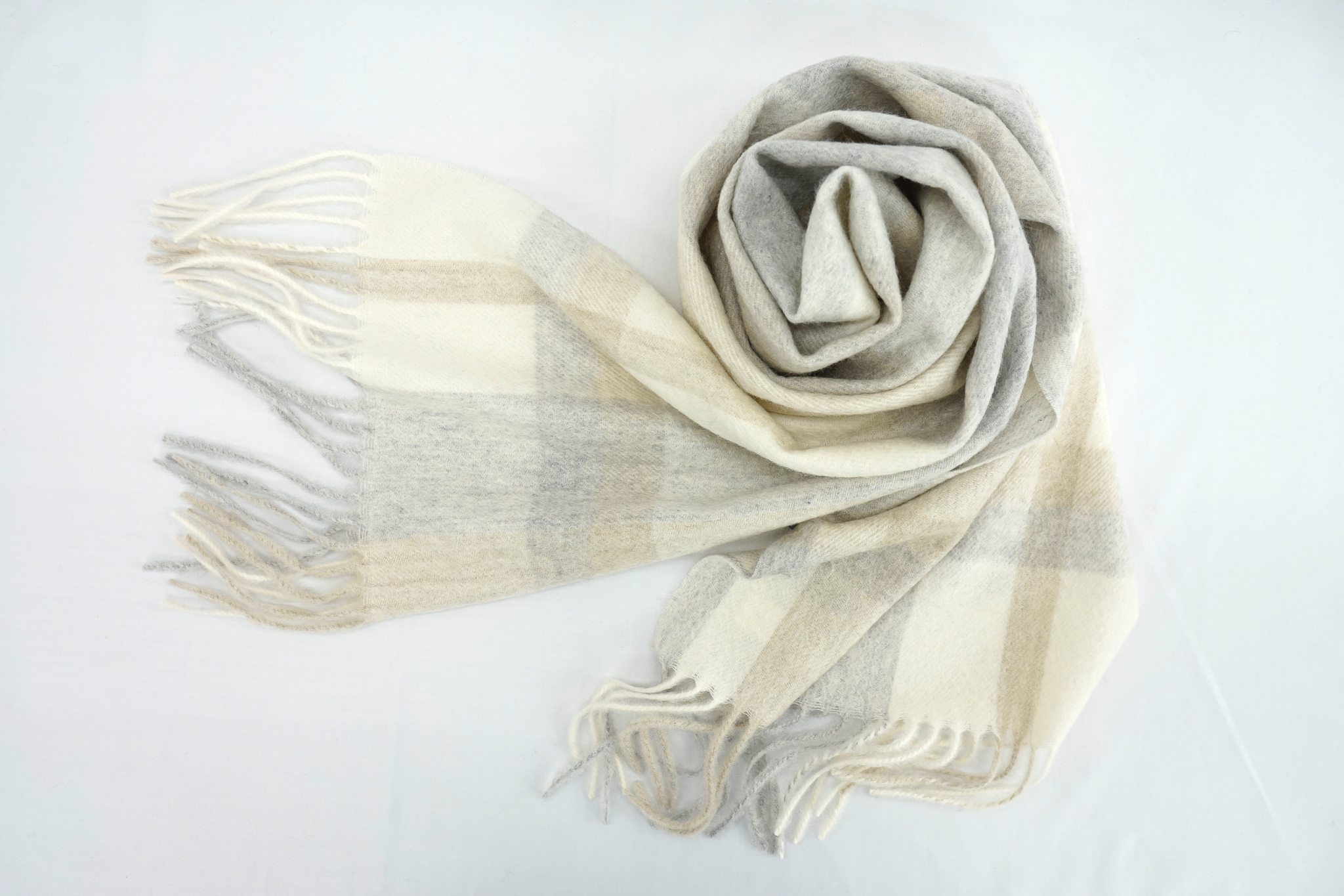 カシミヤ100%紡毛チェックマフラー(30×190cm)