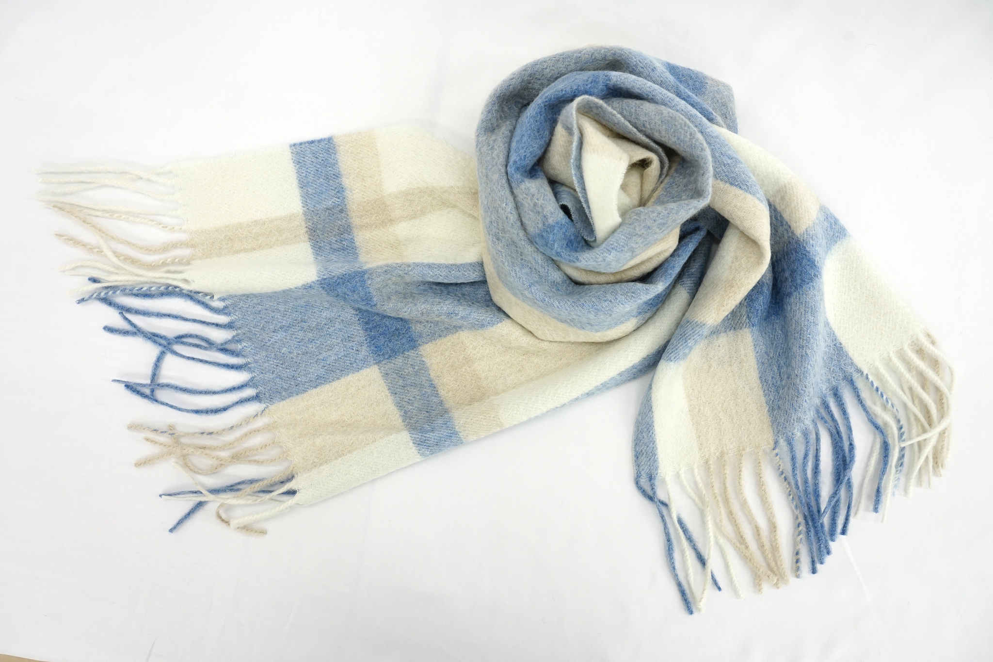 カシミヤ100%紡毛チェックマフラー(30×190cm)