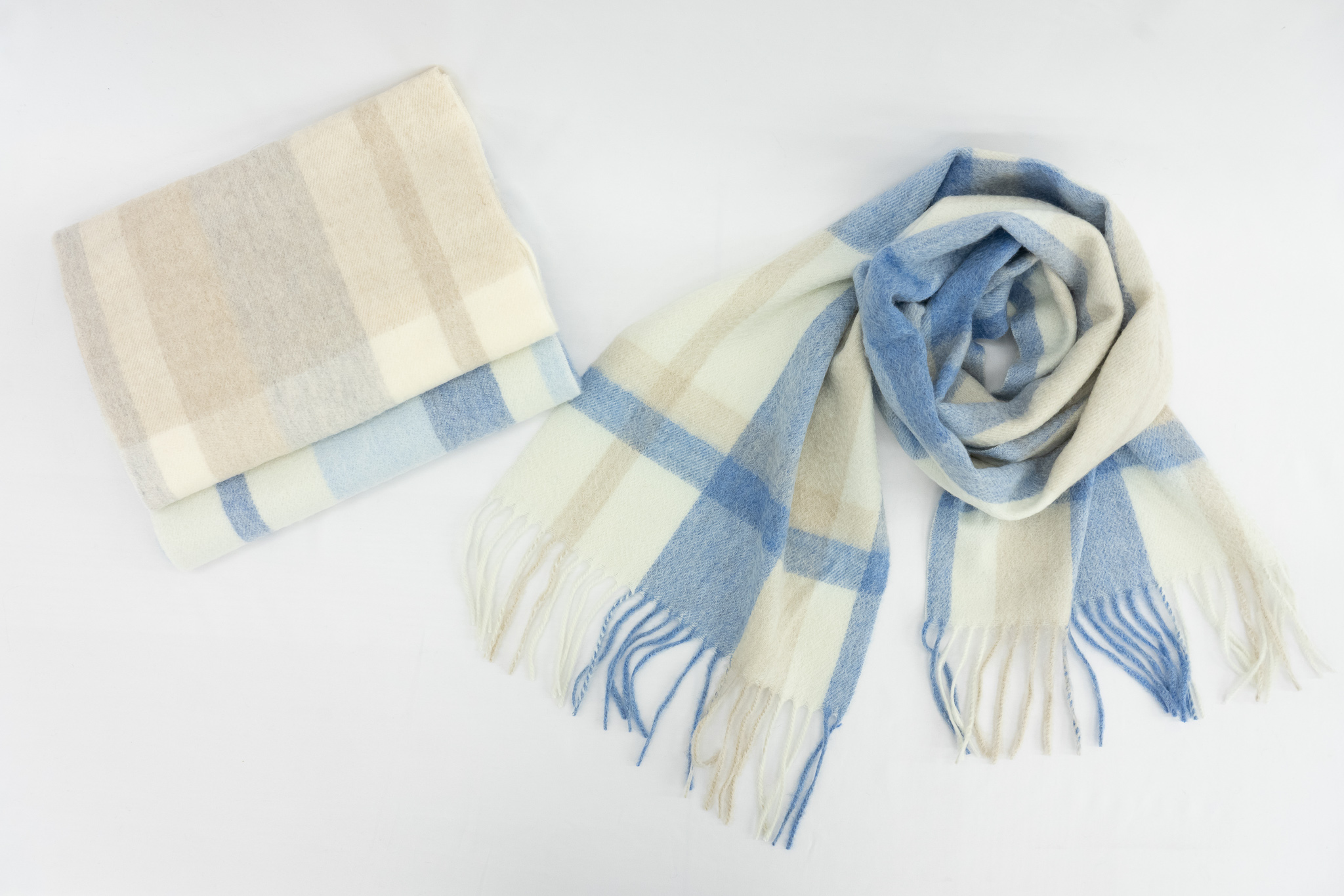 カシミヤ100%紡毛チェックマフラー(30×190cm)