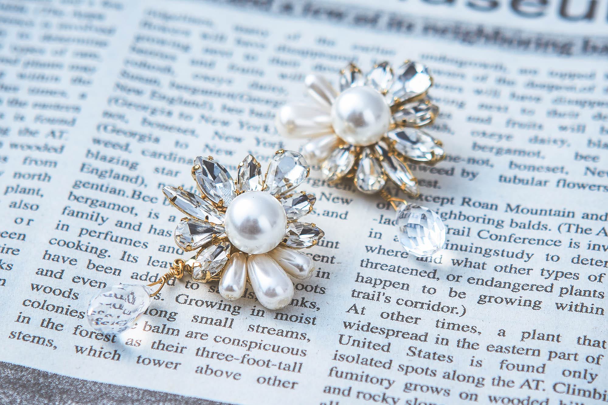 パールビジュー+ティアドロップビーズ2wayピアス MP16530