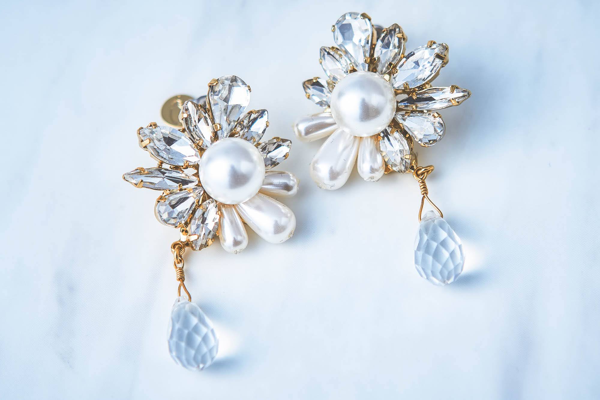 パールビジュー+ティアドロップビーズ2wayピアス MP16530