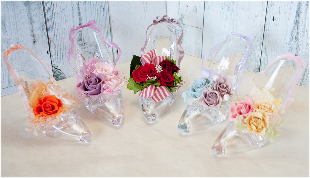 プリザーブドフラワーシンデレラシューズ【メッセージ彫刻代込】