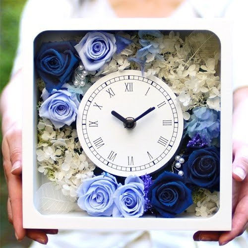 プリザーブドフラワー花時計【メッセージ彫刻代込】