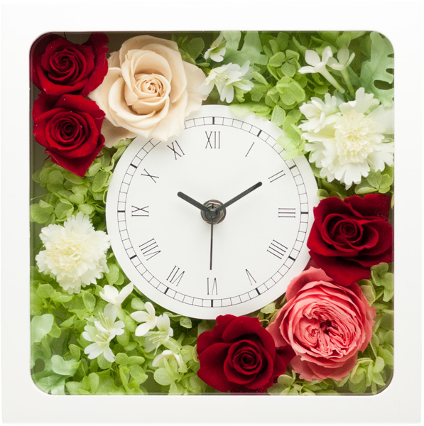 プリザーブドフラワー花時計【メッセージ彫刻代込】