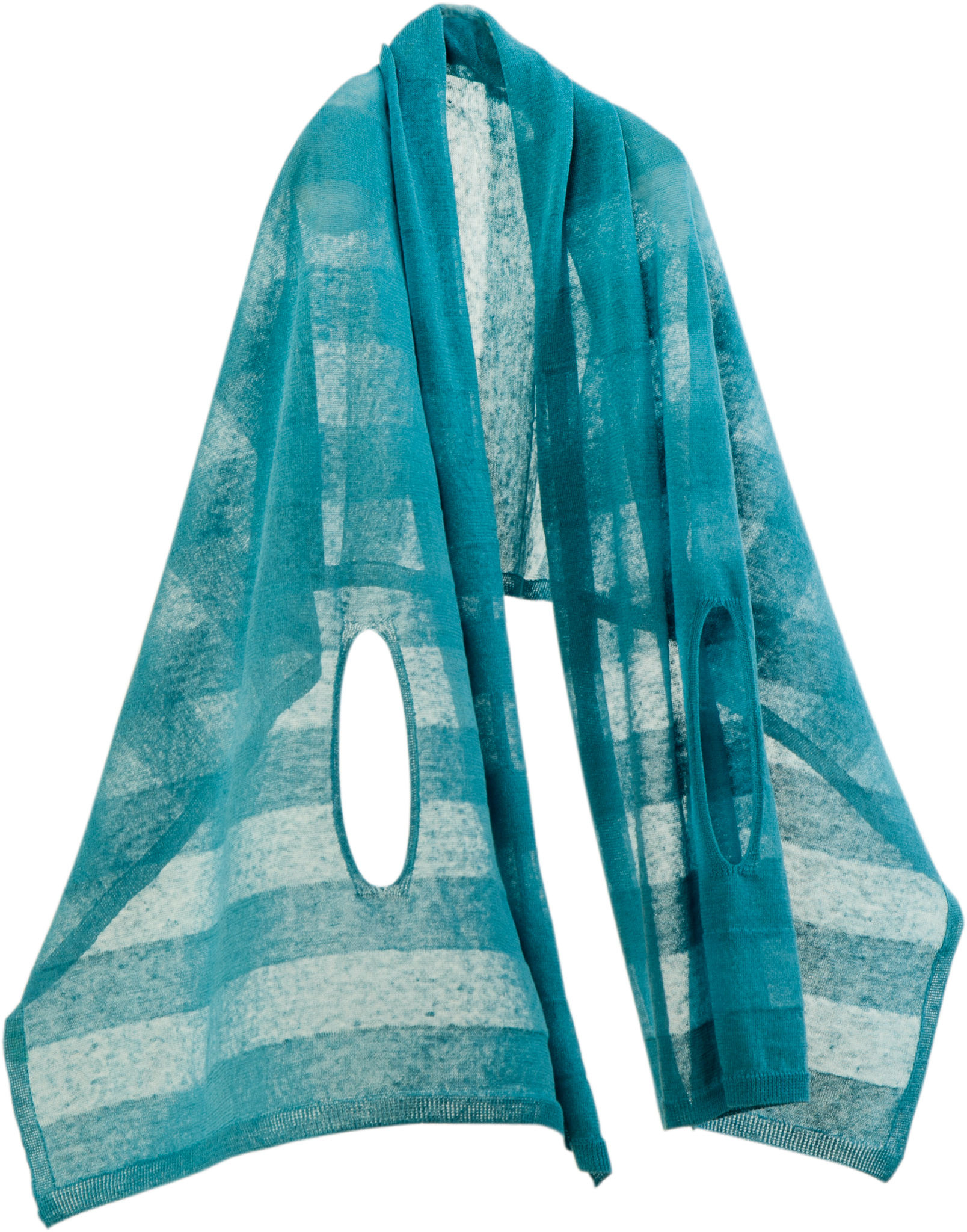 nico ストールポンチョ 涼しい夏の麻 透けるボーダー ＋ オリジナルニットブ  ローチ「tome」