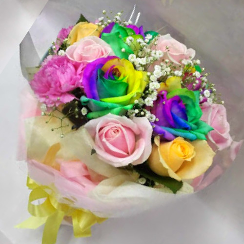 レインボーローズ5本入【お任せブーケ】 | 花ことば タンプ店の