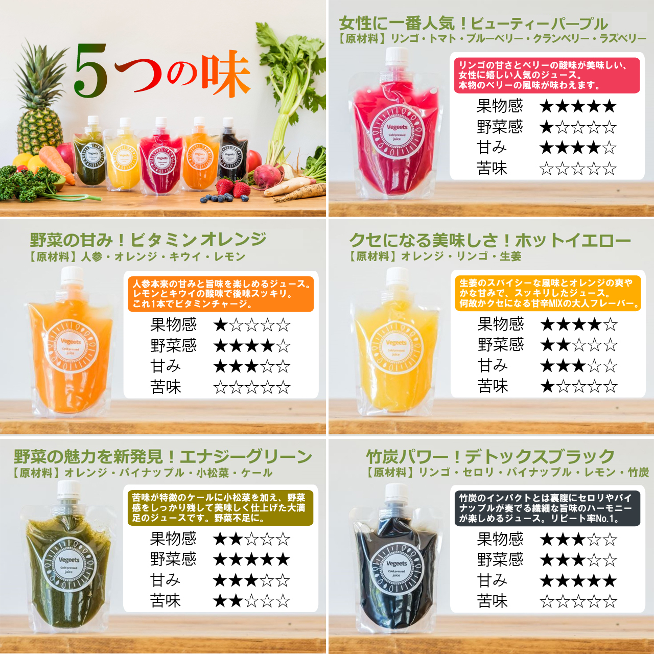 Vegeetsコールドプレスジュース【２日クレンズ１２本セット（5種類×２本＋ランダム２本）】