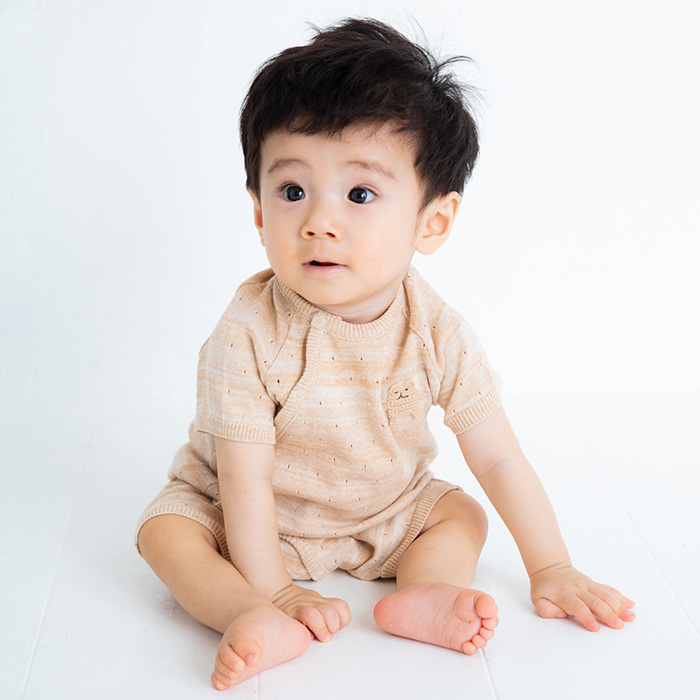 オーガニックニット半袖ロンパース