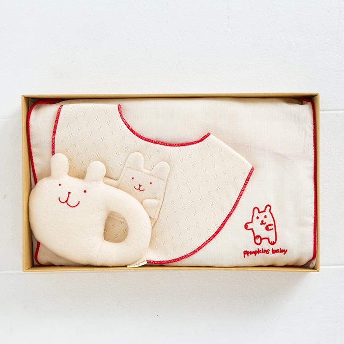 【名入れギフト】どうぶつオーガニックギフトセット［スタイ・ガラガラ・ハンカチ］