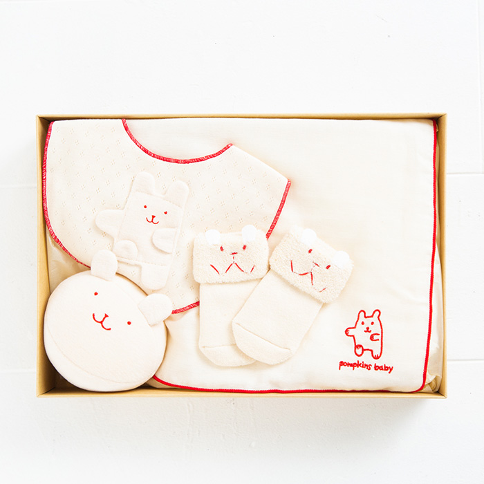 【名入れギフト】どうぶつオーガニックギフトセット［ソックス・スタイ・ボール・ハンカチ］