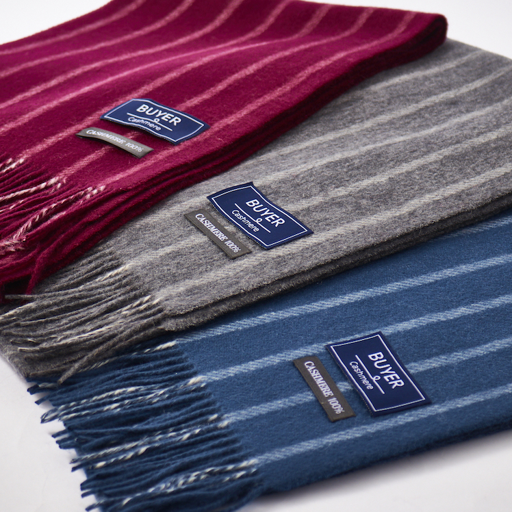 カシミヤ 100% リバーシブル ストライプ マフラー