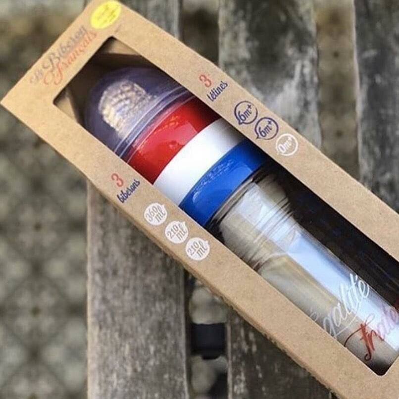 スタッキング哺乳瓶３本セット（オーガニックコットンポーチ付き）SET LIBERTÉ ÉGALITÉ FRATERNITÉ