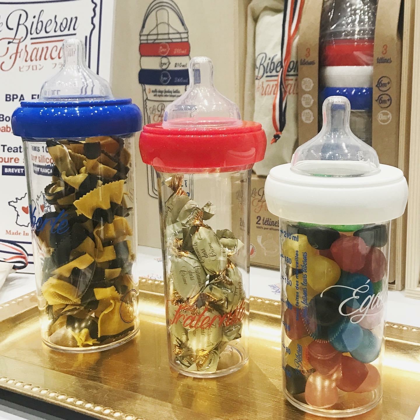 スタッキング哺乳瓶３本セット（オーガニックコットンポーチ付き）SET LIBERTÉ ÉGALITÉ FRATERNITÉ