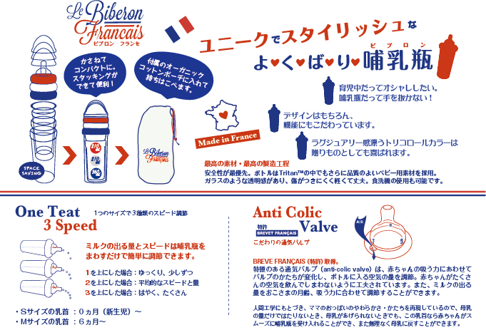 スタッキング哺乳瓶３本セット（オーガニックコットンポーチ付き）SET LIBERTÉ ÉGALITÉ FRATERNITÉ