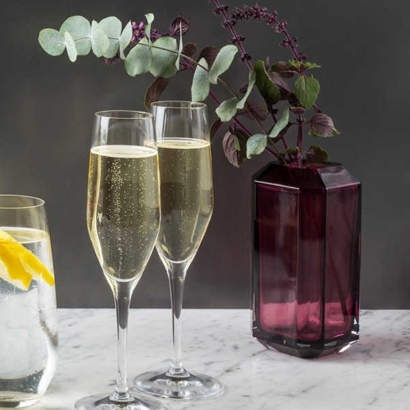 ペア シャンパングラスとスタンド付きプリザーブドフラワーのギフトセット