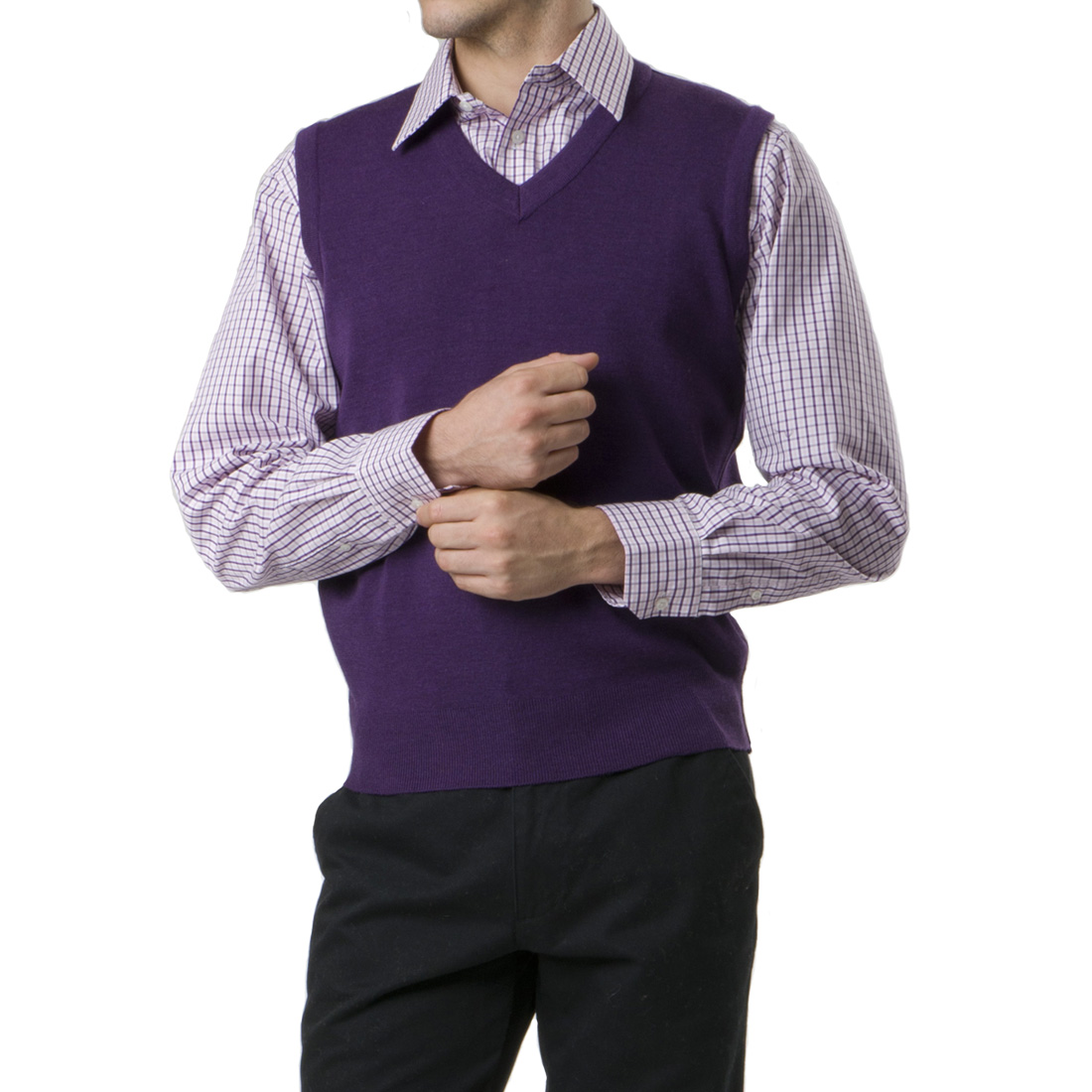 古希 メリノウールVベスト -600-