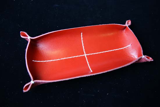 革トレイ ペン&メガネ-レッド