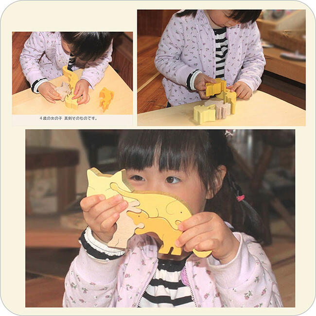 ネコのスタンディングパズル（日本製）創造力を育む木のおもちゃ