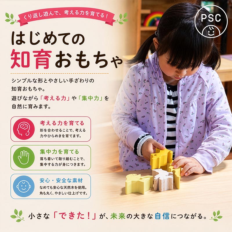 ネコのスタンディングパズル（日本製）創造力を育む木のおもちゃ