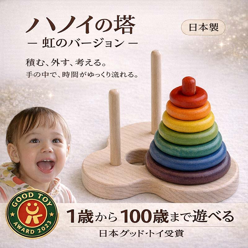 数学パズル ハノイの塔（日本製）知育に最適な手と頭を使う木の