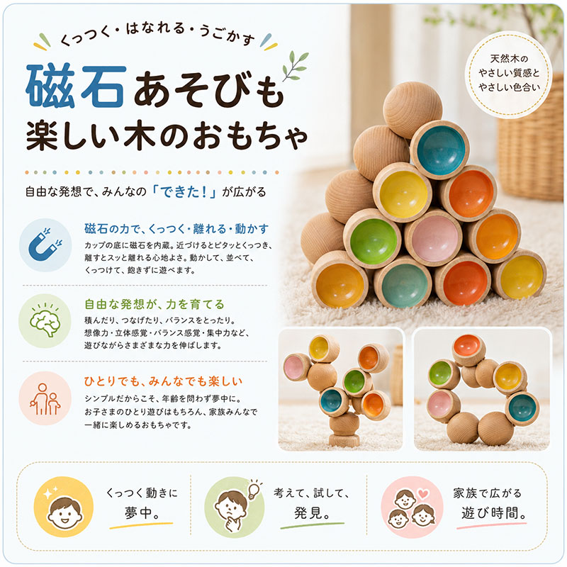 遊び力を試される不思議な積み木（日本製）創造力を育む木のおもちゃ