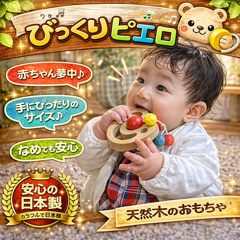 びっくりピエロ（日本製）赤ちゃんに優しい木のおもちゃ