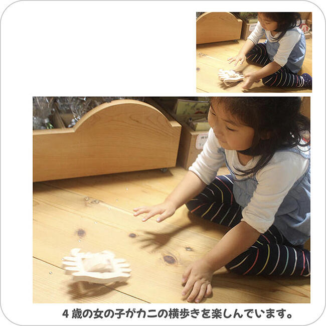 かに(水陸両用木のおもちゃ)日本製 輪ゴムのパワーでスイスイ泳ぎます！